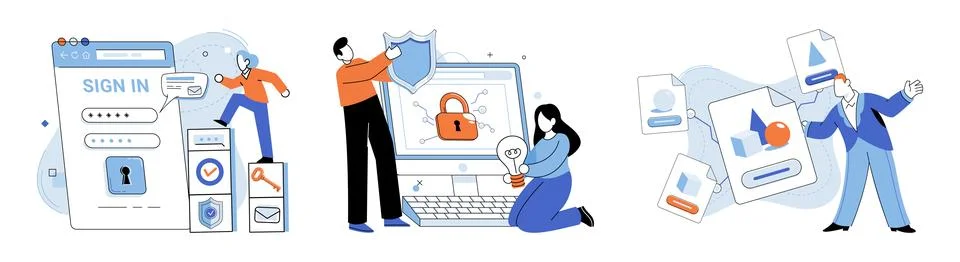 Information security. Cloud computing offers secure and scalable solutions for Illustrazione stock