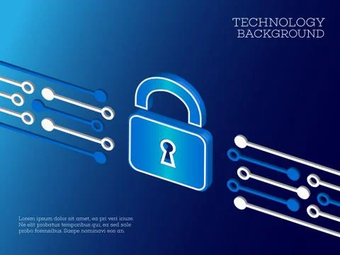 Information security concept with padlock and circuit board. Stock Illustration