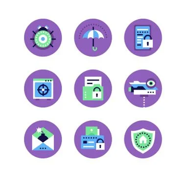 Information security, data protection - set of flat design style icons Stock Illustration