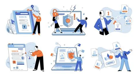 Information security. Effective management information security involves Stock Illustration