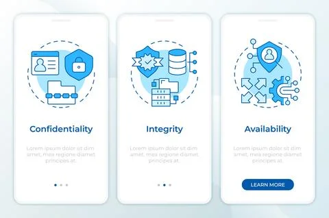 Information security fundamentals blue onboarding mobile app screen Stock Illustration