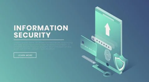 Information security landing page vector 3d template. Account access Stock Illustration