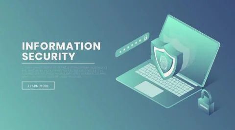 Information security landing page vector template. Protected account access Stock Illustration