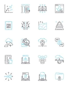 Information security linear icons set. Encryption, Firewall, Malware, Phishing Stock Illustration