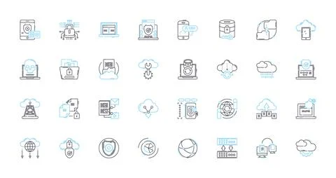 Information security linear icons set. Encryption, Firewall, Malware, Passwords Stock Illustration