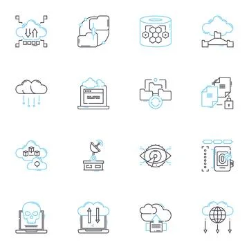Information security linear icons set. Encryption, Firewall, Malware, Passwords イラスト素材
