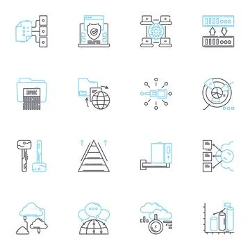 Information security linear icons set. Encryption, Firewall, Malware, Phishing Stock Illustration