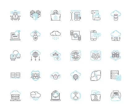 Information security linear icons set. Encryption, Firewall, Malware, Passwords Illustrazione stock