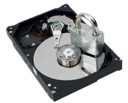 Information security padlock on a hard drive Stock Photos