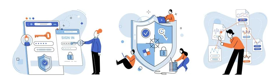 Information security. Secure networks and encryption technologies ensure Illustrazione stock