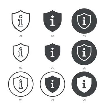Information security shield icons set with 'i' symbol in outline and solid .. Stock Illustration