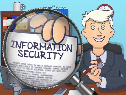 Information Security through Magnifier. Doodle Style Stock Illustration
