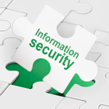 Information security on white puzzle pieces Illustrazione stock