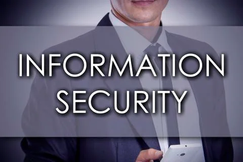 INFORMATION SECURITY - Young businessman with text - business concept Stock Photos