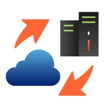 Information sharing flat icon. Server and cloud color icons in trendy flat style Stock Illustration