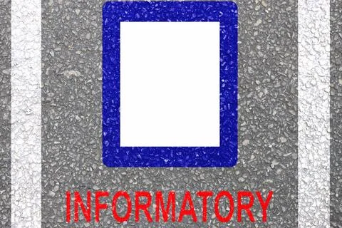 Information sign is a blue rectangle painted on road for giving information Stock Photos