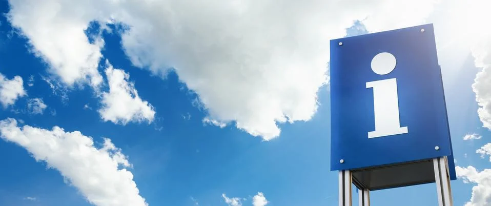 Information sign with clouds background Stock Photos
