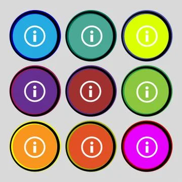 Information sign icon. Info speech bubble symbol. Set colour buttons. Vector Illustrazione stock