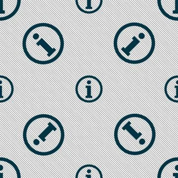 Information sign icon. Info speech bubble symbol. Seamless pattern with geome Stock Illustration