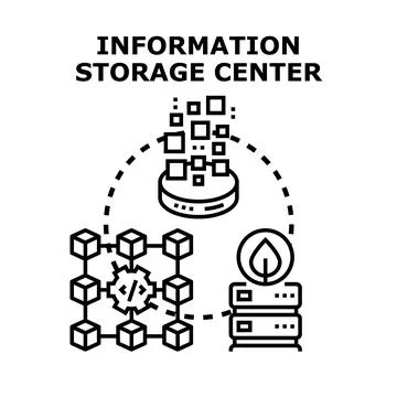 Information storage center illustrating data management and analytics Illustrazione stock