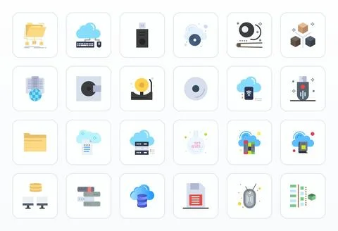 Information Storage Essential Vector Set including 24 Pixel Aligned Flat Hi.. 스톡 일러스트