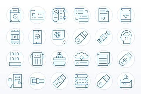 Information Storage Exclusive Vector Set featuring 24 Thin Line Grid Fitted.. Stock Illustration