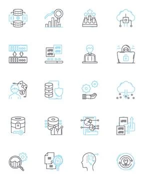 Information storage linear icons set. Archive, Backup, Binary, Cloud Illustrazione stock