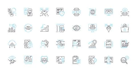 Information storage linear icons set. Archive, Backup, Binary, Cloud Illustrazione stock