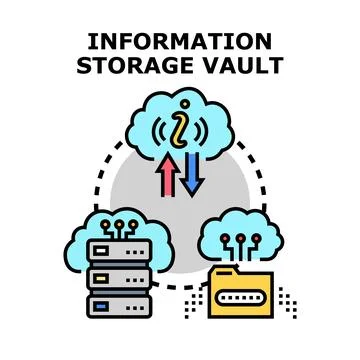 Information storage vault concept with data clouds 库存插图