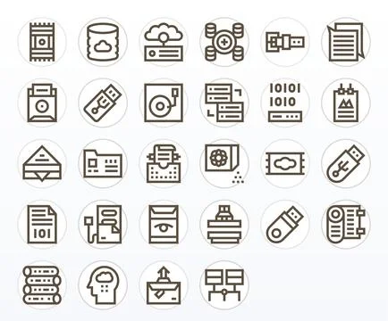 Information Storage Vector Graphics Pack including 28 Bold Line Retina Read.. イラスト素材