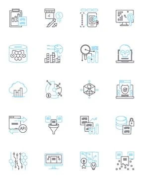 Information system linear icons set. Database, Integration, Analytics, Access Stock Illustration