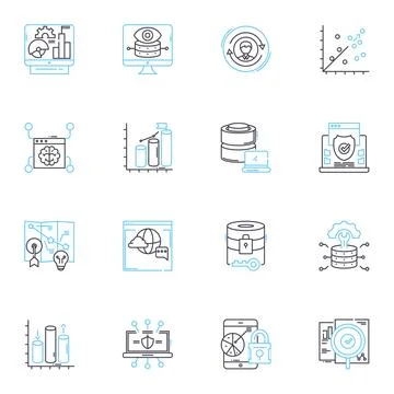 Information system linear icons set. Database, Software, Nerk, Analytics Illustrazione stock