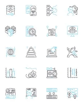 Information system linear icons set. Database, Software, Nerk, Analytics Illustrazione stock