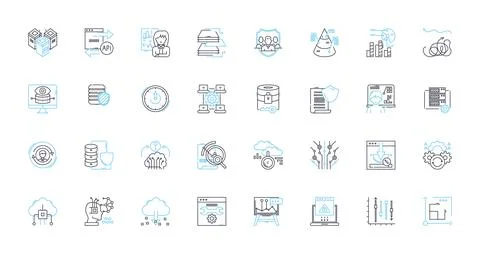 Information system linear icons set. Database, Software, Nerk, Analytics Illustrazione stock