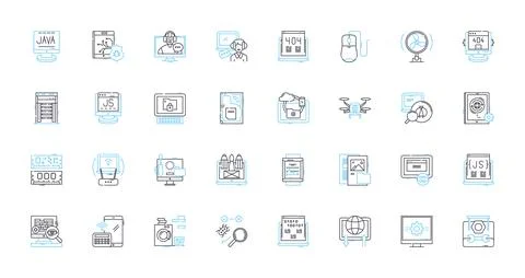 Information systems linear icons set. Database, Analytics, Nerking, Cloud Stockillustratie