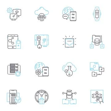 Information tech linear icons set. Coding, Programming, Nerking, Cybersecurity Stock-Illustration