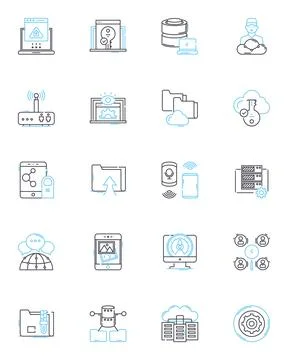 Information tech linear icons set. Coding, Programming, Nerking, Cybersecurity Stock-Illustration
