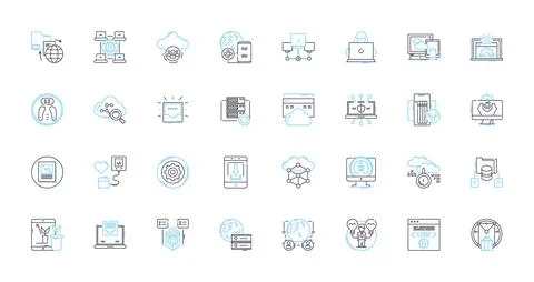 Information tech linear icons set. Coding, Programming, Nerking, Cybersecurity Stock Illustration