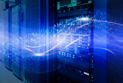 Information technology and big data concept. Futuristic Particles Wave Abstract 写真素材