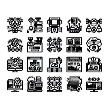 Information technology and computing data processing icons イラスト素材