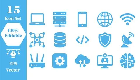 Information technology and cyber security vector icons with technology, int.. Stock Illustration