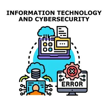 Information technology and cybersecurity concept with digital challenges Stock Illustration