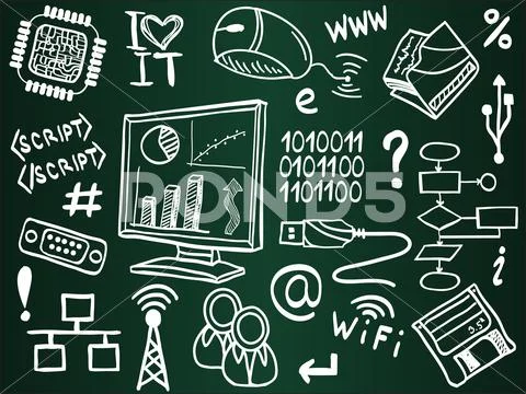Information technology and internet sketches Stock Illustration