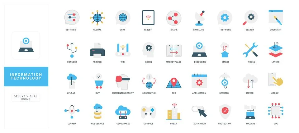 Information technology, cloud data system and computer network, server color 스톡 일러스트