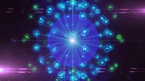 Information technology of connected devices cloud computing social media network Stock Footage 128023873