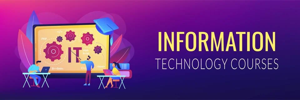Information technology courses concept banner header Illustrazione stock