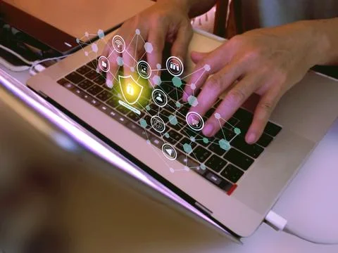 Information technology creative concept protecting security from encryption.. Stock Photos