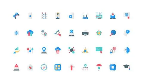 Information technology, digital data system and high tech devices color icon set Stockillustratie