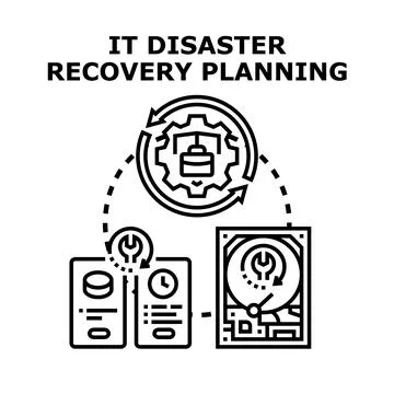 Information technology disaster recovery planning implementing data backup Stock Illustration