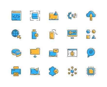 Information technology editable stroke perfect line icon set with IT Stock Illustration